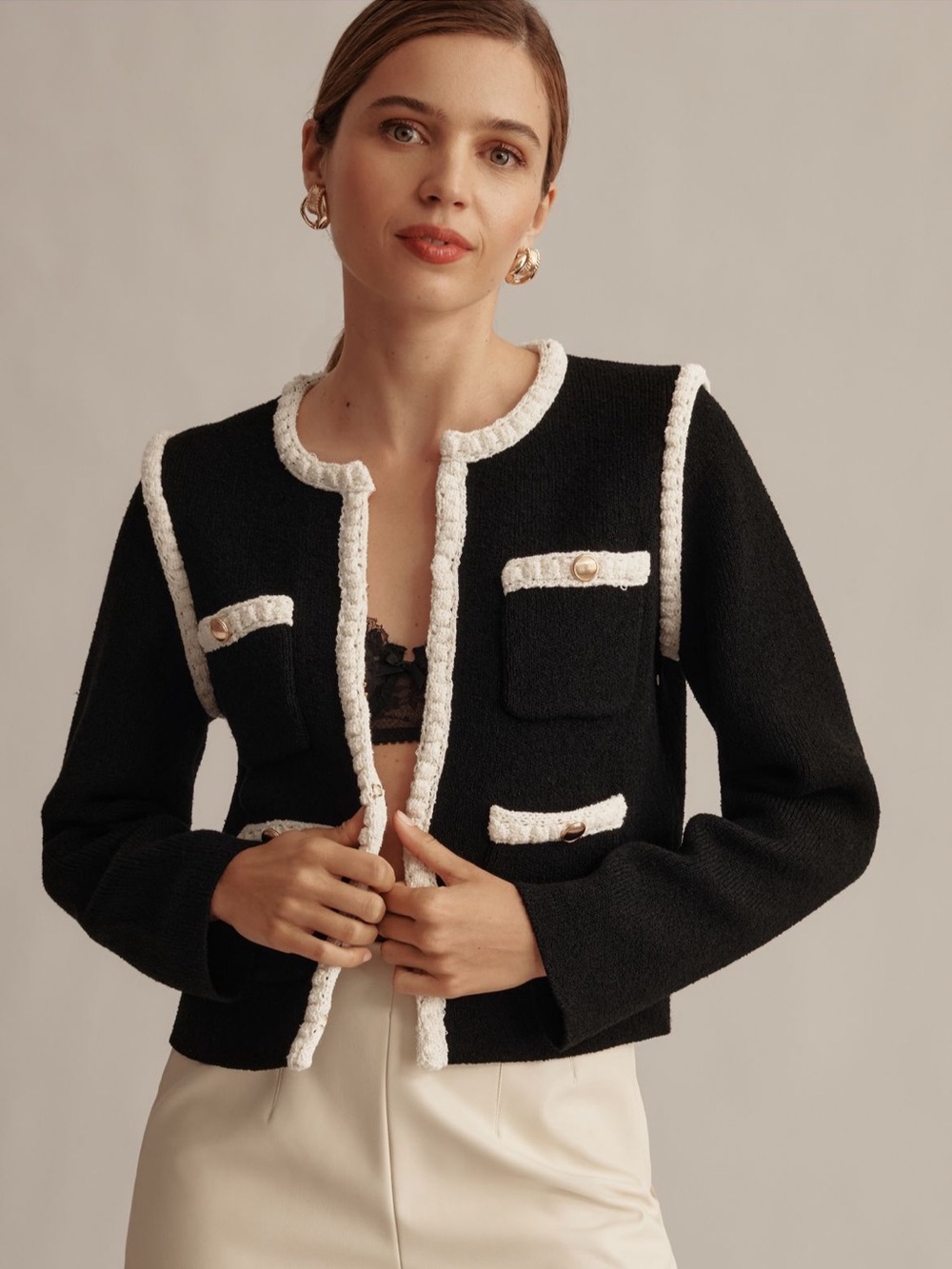 Maeve collarless sweater jacket